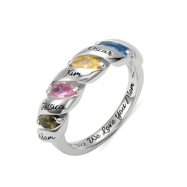 Personalized birthstone ring for mothers with horse eye gems