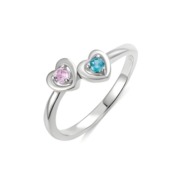 Double Heart Birthstone Ring for Her