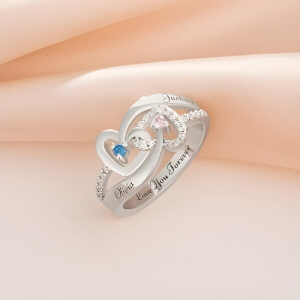 Dual Hearts Interwoven Name Ring for eternal love