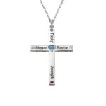 Heart birthstone cross necklace symbolizing faith and family