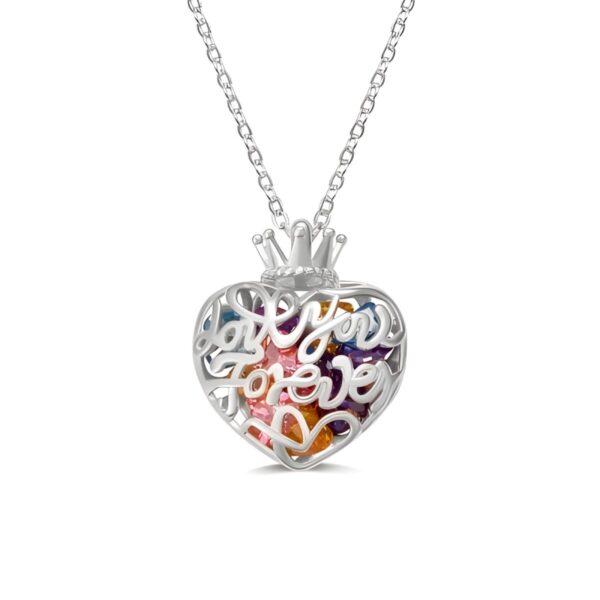 Heart cage necklace with birthstone for her