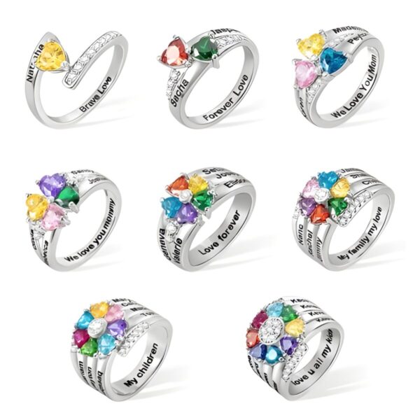 Engraved silver birthstone ring for cherished bonds