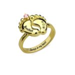 Celebrate New Life – Engraved Baby Feet Birthstone Ring – For Cherished Mothers - Image 3