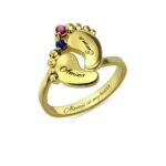 Celebrate New Life – Engraved Baby Feet Birthstone Ring – For Cherished Mothers - Image 5
