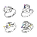 Engraved baby feet birthstone ring for cherished mothers