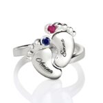 Embrace New Life – Engraved Baby Feet Birthstone Ring – A Cherished Keepsake for Mom - Image 2
