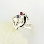 Embrace New Life – Engraved Baby Feet Birthstone Ring – A Cherished Keepsake for Mom - Image 3