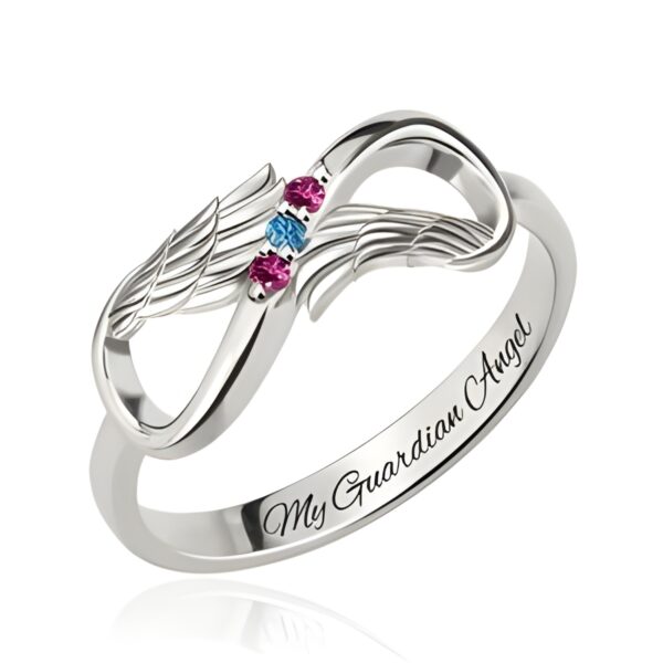 Angel wings infinity ring with birthstones for her