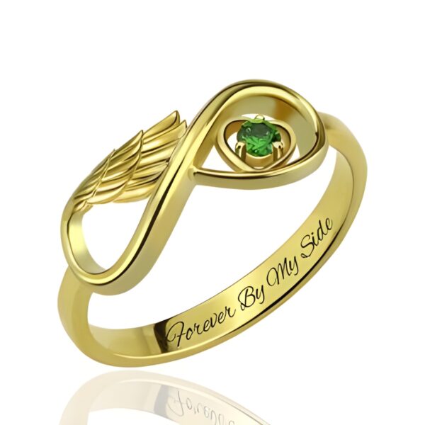 Angel Wing Infinity Heart Ring with Birthstone for her