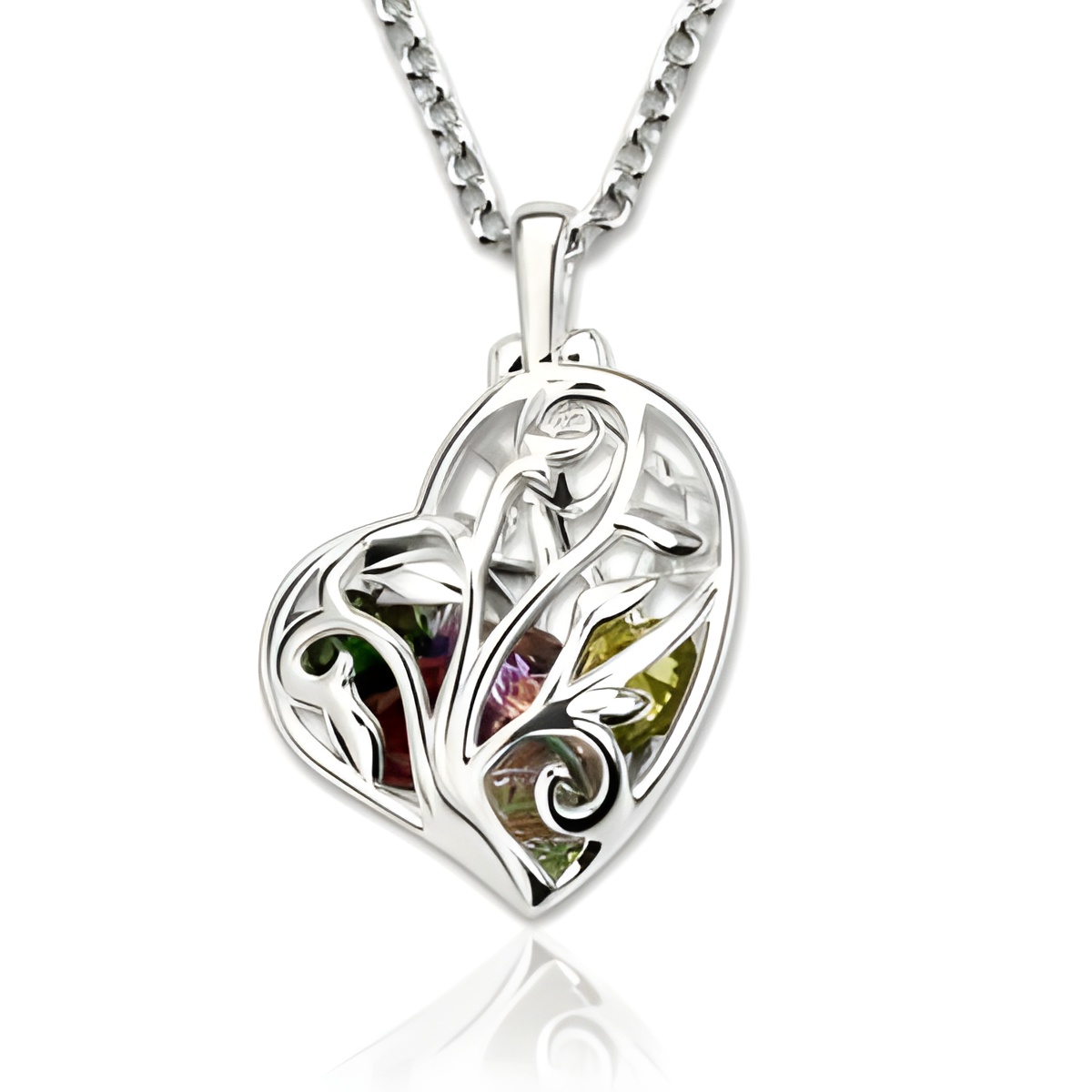 Heart Cage Family Tree Necklace with Birthstones for Mom