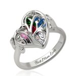 Heart cage birthstone ring for family keepsake