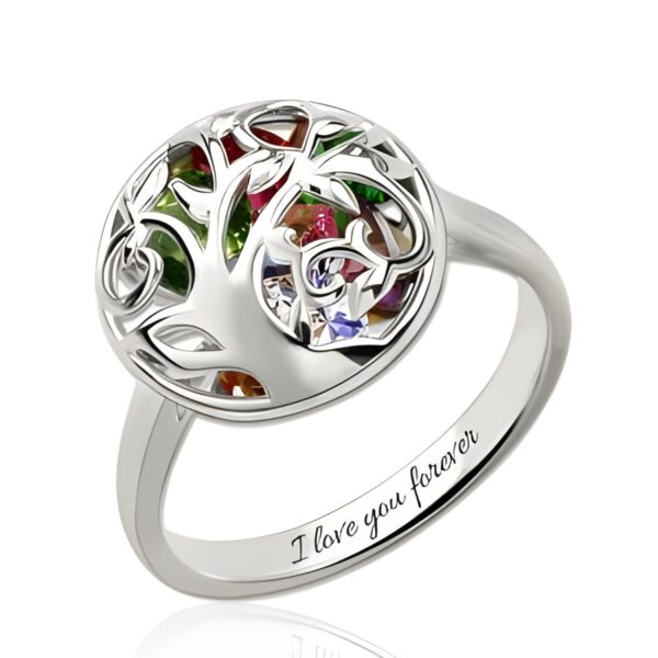 Family tree birthstone ring embracing your roots