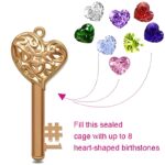 Open Her Heart – Rose Gold Heart Cage Key Necklace with Birthstones – For the Cherished Mom - Image 2