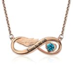 Angel wing infinity necklace with birthstone for her