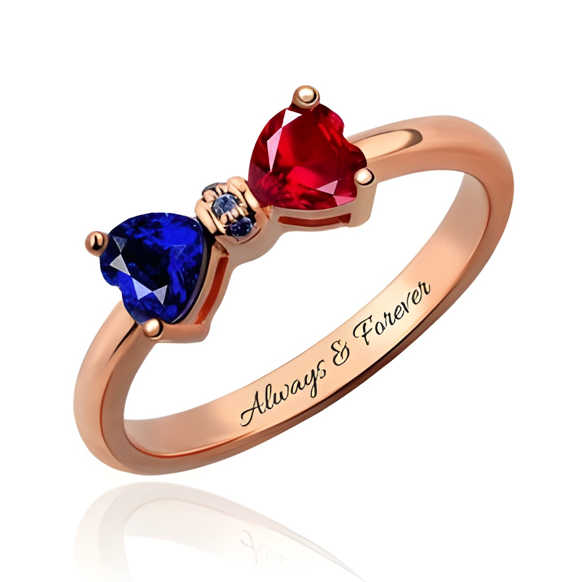 Personalized birthstone bow ring in rose gold