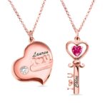 Unlock Our Eternal Bond – Birthstone Heart & Key Necklace – A Cherished Keepsake for Mother and Daughter - Image 2