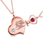 Birthstone heart and key necklace for mother and daughter