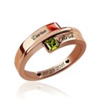 Engraved double birthstone ring in rose gold