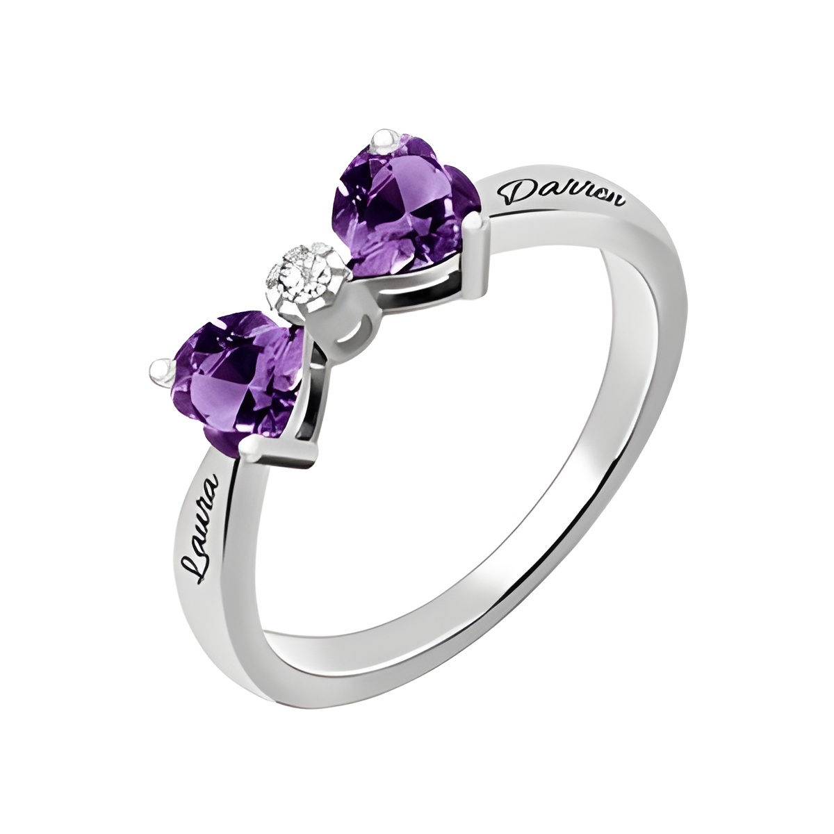 Heart Birthstone Bow Ring for Her February Celebration