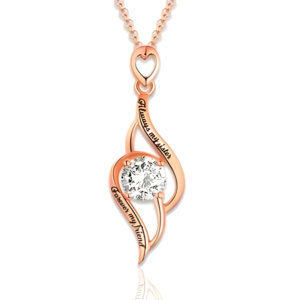 Sister heart pendant necklace with birthstone