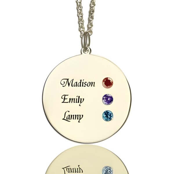 Birthstone name disc necklace for grandmas