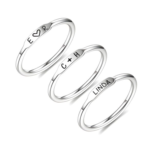 Personalized stackable silver bar rings with initials