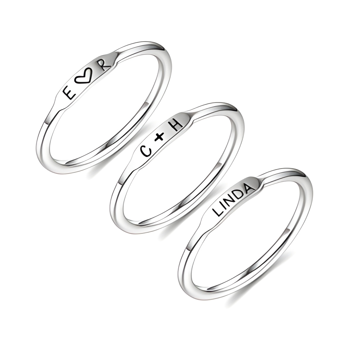 Personalized stackable silver bar rings with initials