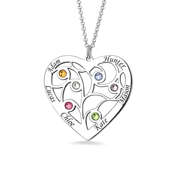 Engraved family tree necklace with birthstones