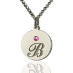 Keep Loved Ones Close – Sterling Silver Initial & Birthstone Disc Necklace – A Heartfelt Treasure for Her - Image 2