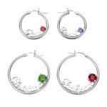 Custom name birthstone hoop earrings for loved ones