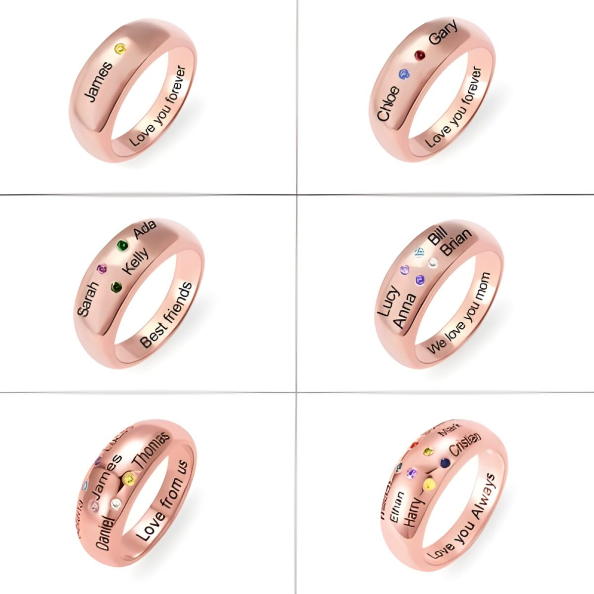 Custom name and birthstone ring in rose gold