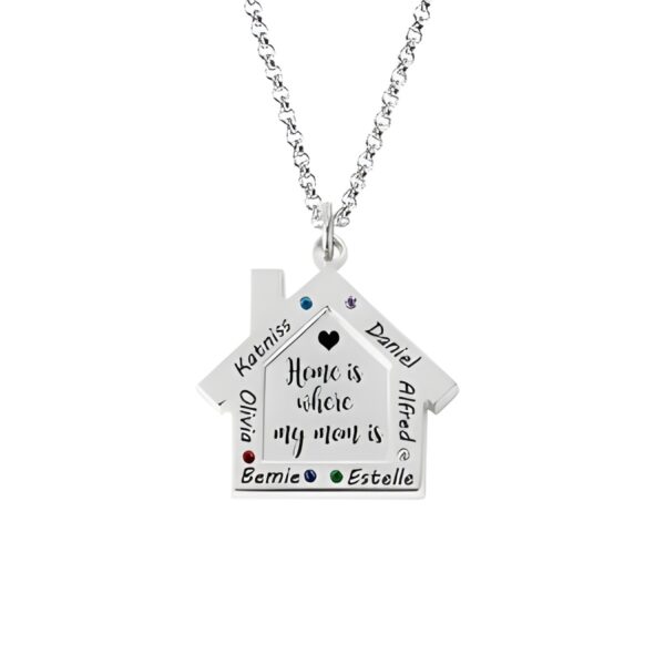 Sterling Silver Birthstone Family Name Necklace for Mom