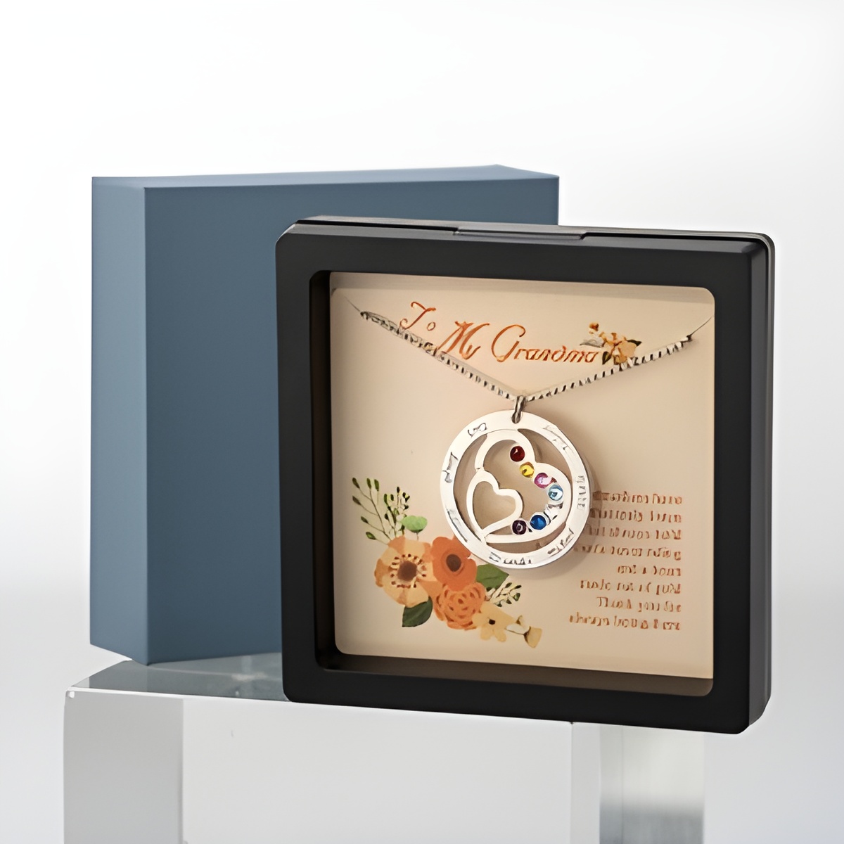 Heart-shaped birthstone name necklace for moms