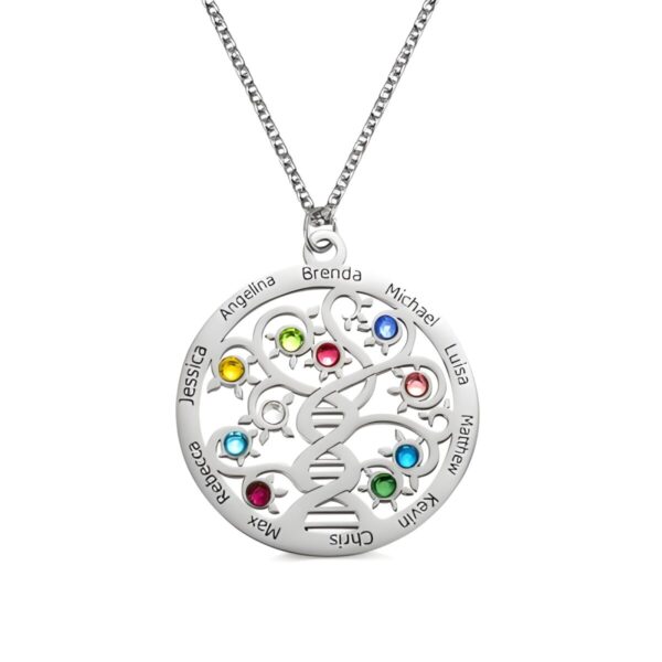 Family Tree Name Necklace with Birthstone for loved ones