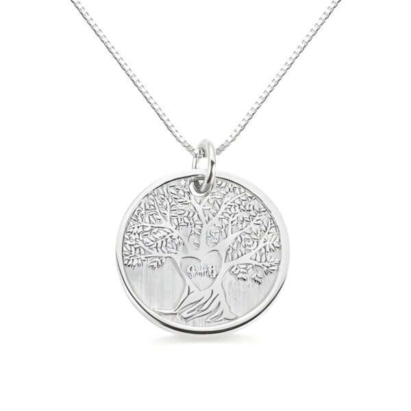 Carved heart tree necklace symbolizing eternal love