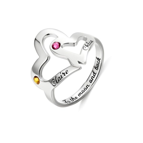 Double heart ring for mother and daughter symbolizing love