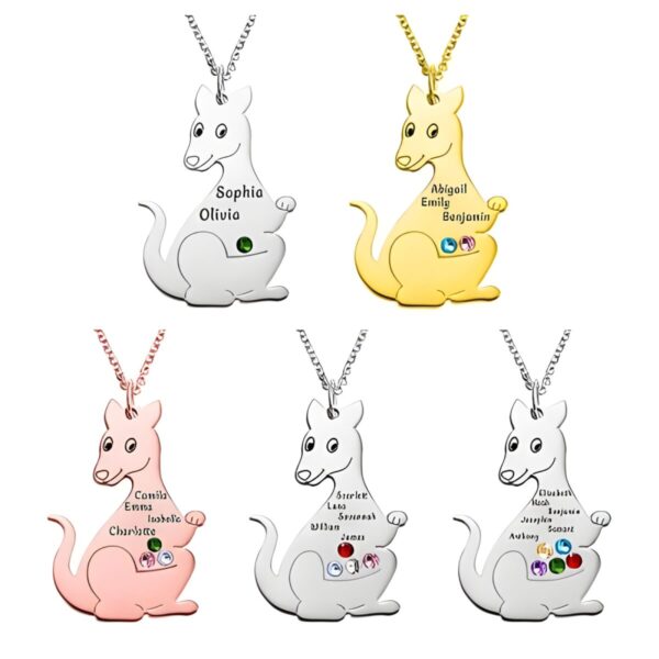 Kangaroo Birthstone Name Necklace celebrating family love