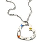 Carry Your Loved Ones Close – Heart-Shaped Sterling Silver Necklace with Four Names & Birthstones – A Treasure for Moms - Image 3