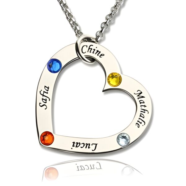 Personalized heart necklace for mom with names and birthstones