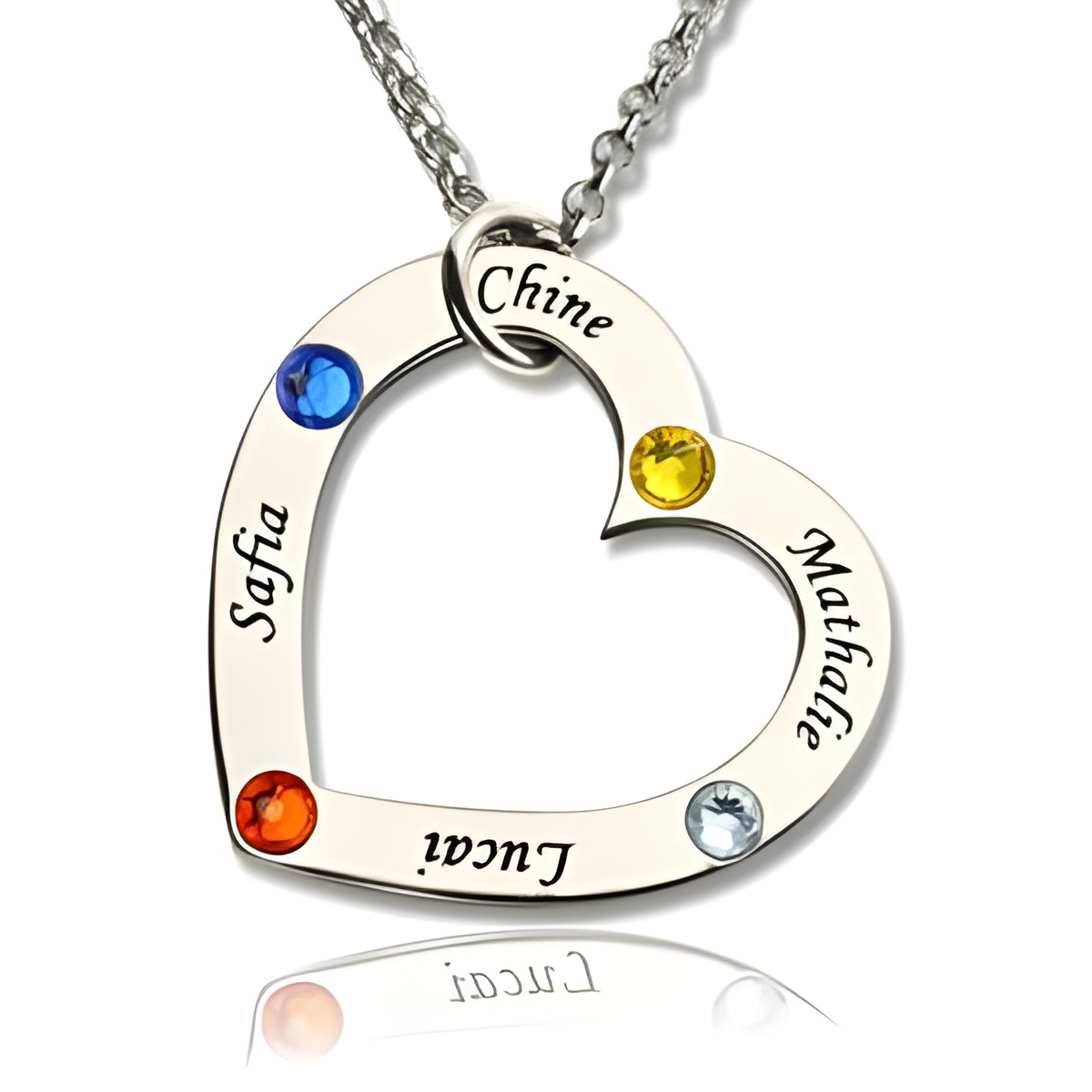 Personalized heart necklace for mom with names and birthstones