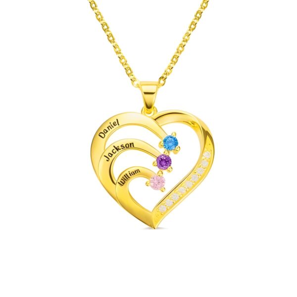 Heart-shaped name and birthstone necklace for family love