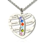 Heart-shaped name necklace for moms with birthstones