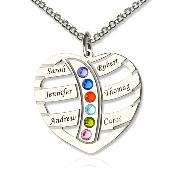 Heart-shaped name necklace for moms with birthstones