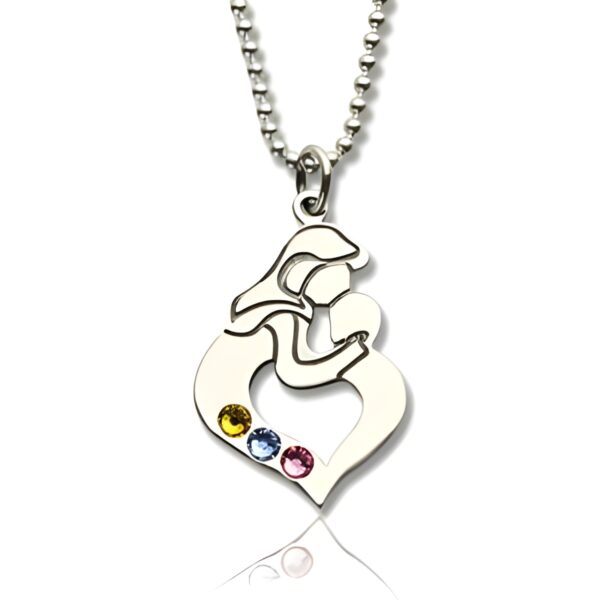 Sterling silver mother and child necklace with birthstones
