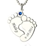 Sterling silver baby feet charm necklace for mothers