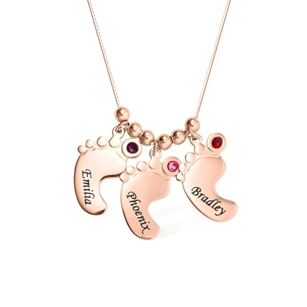 Baby feet name necklace for mom in rose gold