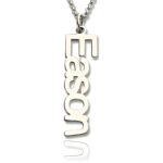 Personalized vertical nameplate necklace in sterling silver