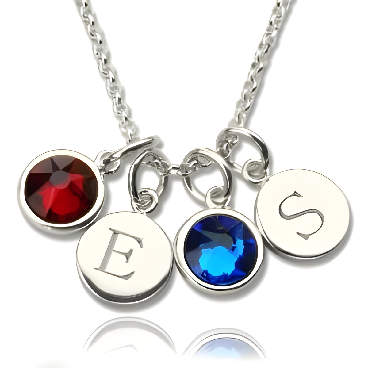 Double initial birthstone necklace celebrating family love