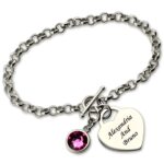 Personalized heart name bracelet with birthstone