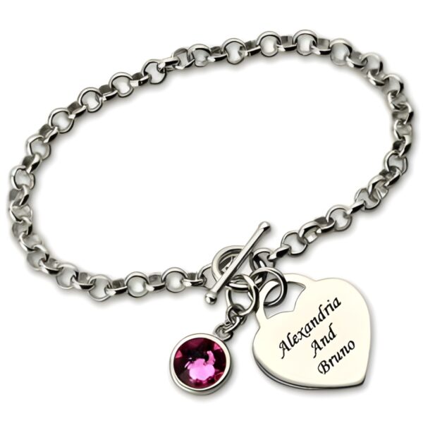 Personalized heart name bracelet with birthstone